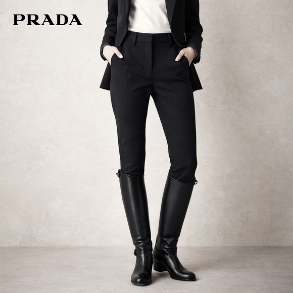 Prada Pants - Prada Black Virgin Wool Blend Equestrian Riding Pants Size 8 Made in Italy
